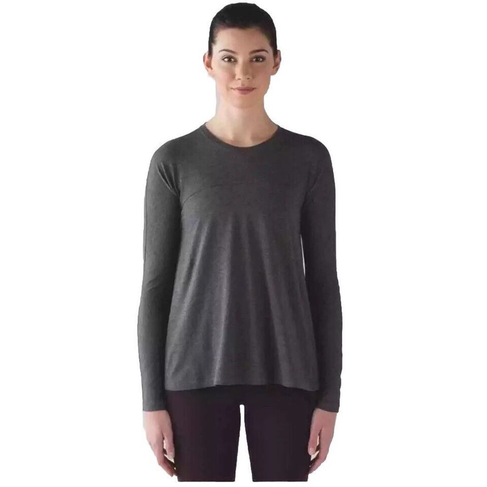 Lululemon Acadia Top Gray Long Sleeve Heathered Pitch Pima Cotton Tee Sz 6 READ